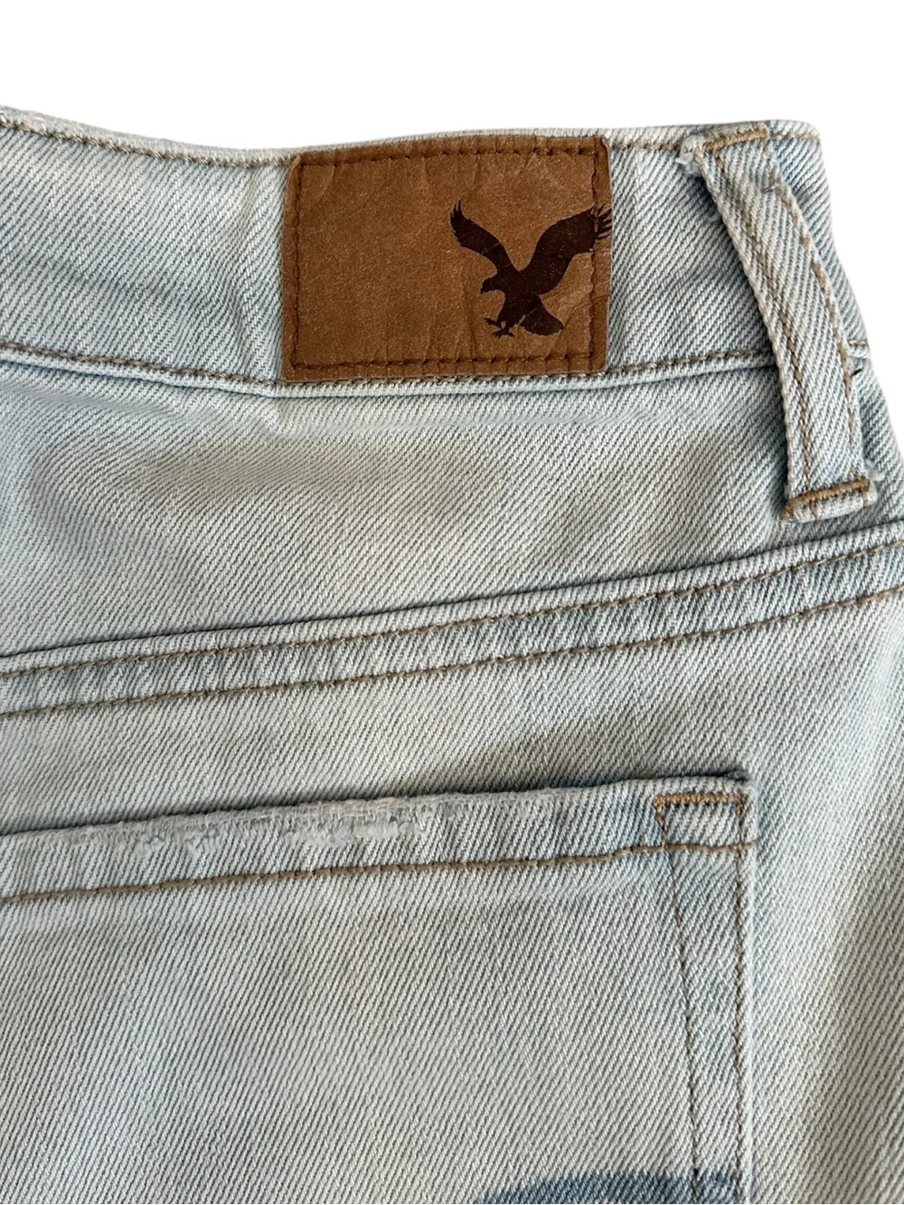 American Eagle Denim Jean Mini Skirt Light Wash Distressed Raw Hem Y2K Size 0